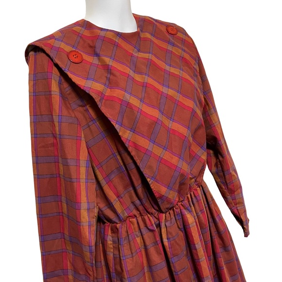 Vintage 70s 80s The Shapely Dress Co Plaid Long Sleeve Dress - Picture 3 of 10